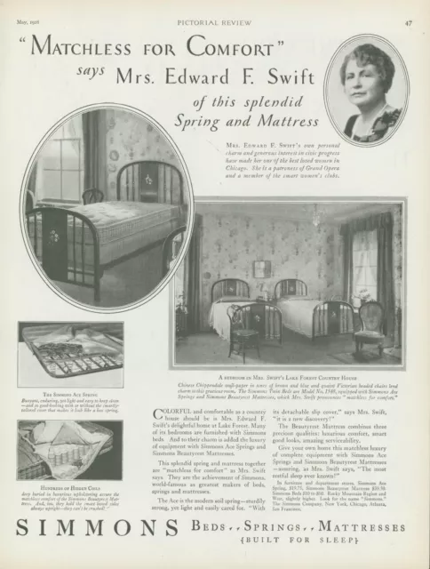 1928 Simmons Beds Springs Mattresses Lake Forest Chicago Vintage Print Ad PR4