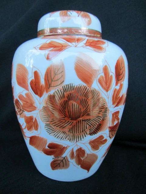 vintage Tea Caddy Japanese Porcelain marked Japan Ginger Jar Urn Canister Floral