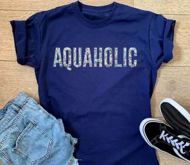 Ladies Aquaholic T Shirt Funny Wild Swimmer Swimming Triathlon Tri Mum Gift Top