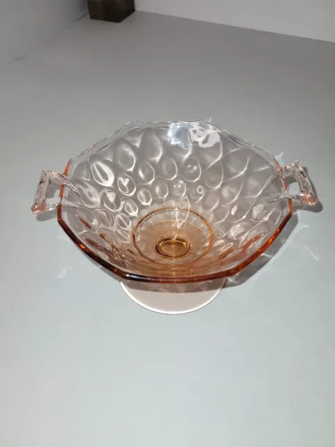 Pink Textured Depression Era Glass Smooth Footed Candy Dish Handles