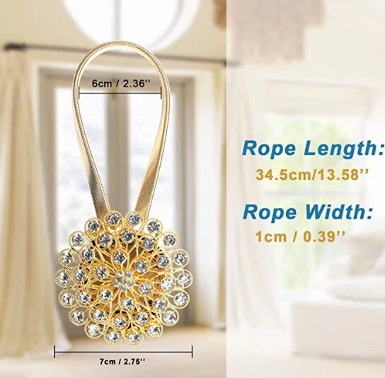 Yellow Crystal Flower Curtain Buckle Tiebacks with High Stretchy Wire Rope- 2 Pk