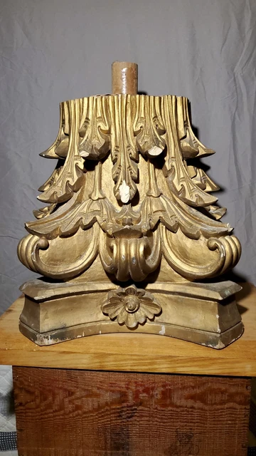 Antique Decorative Architectural Salvage Carved Oak Column Capital 8