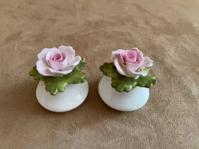 Anysley Salt & Pepper Shakers floral pink roses in white vase pair ceramic 3