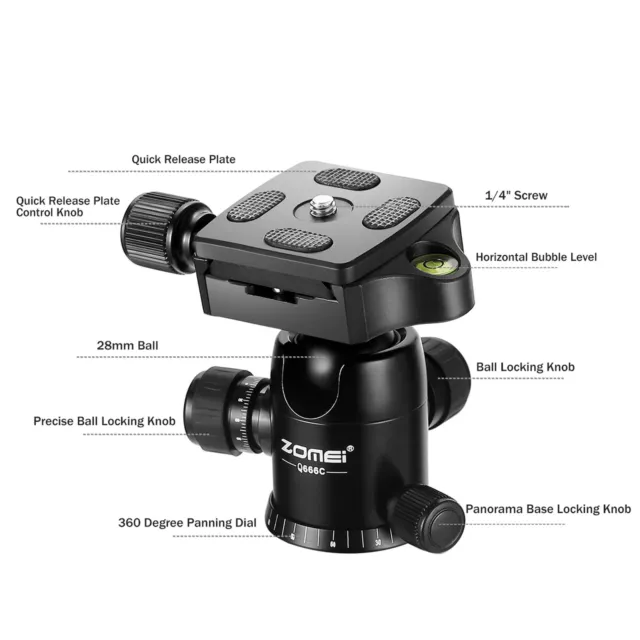 ZOMEI Q666C Pro Carbon Fiber Digital Camera Tripod Monopod Ball Head for Camera 3