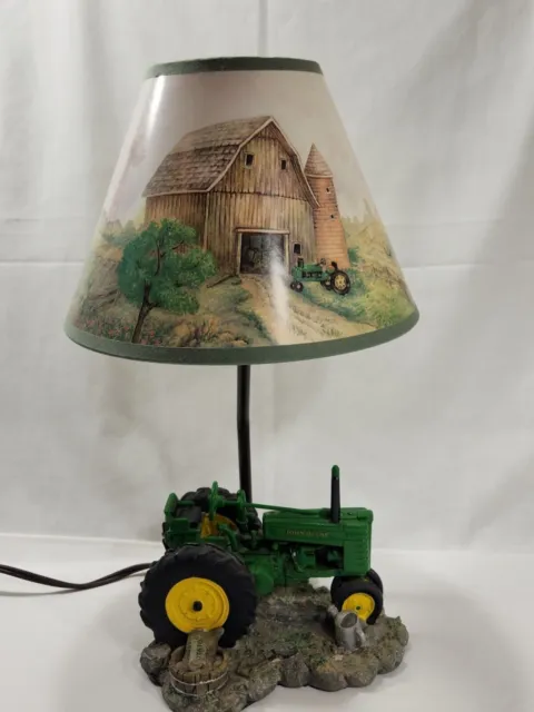 John Deere 1999 Resin Green Farm Tractor 15" Table Lamp w/ Original Shade