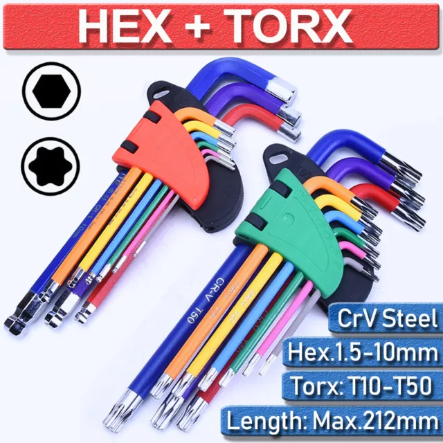 9 PCs Allen Key Hexagon Hex Torx Star Extra Long Screwdriver Wrench Metric Set
