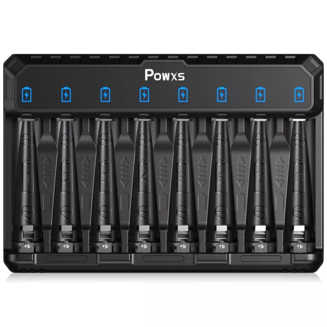 POWXS 8-Steckplätze Batterie Schnell ladegerät für NiMH/NiCd/Lithium AA AAA Akku