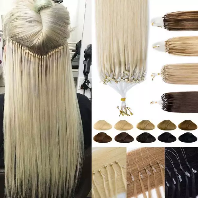 Real Remy Echthaar Micro Ring Loop Human Hair Extensions Micro Beads 200Strähnen