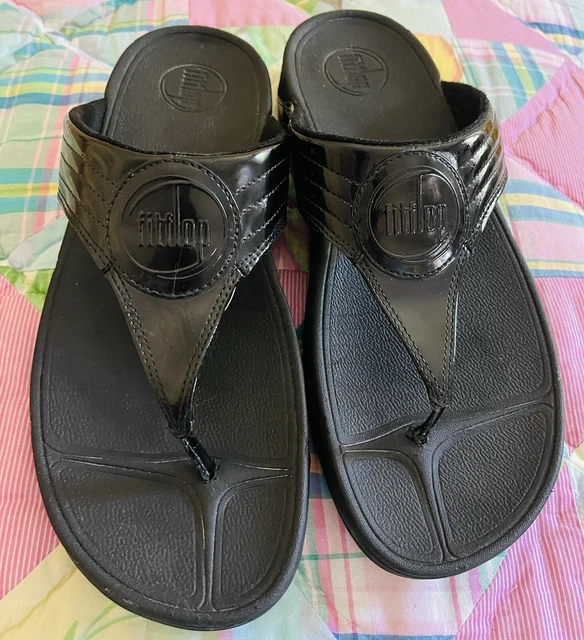 🍒FIT FLOP sz 10 Classic Walkstar BLACK PATENT SANDALS Thong Comfort FitFlop 2