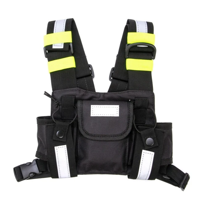 Walkie Talkie Black Chest Bag with Green Reflective Strip Walkie-Talkie Lea T3W4