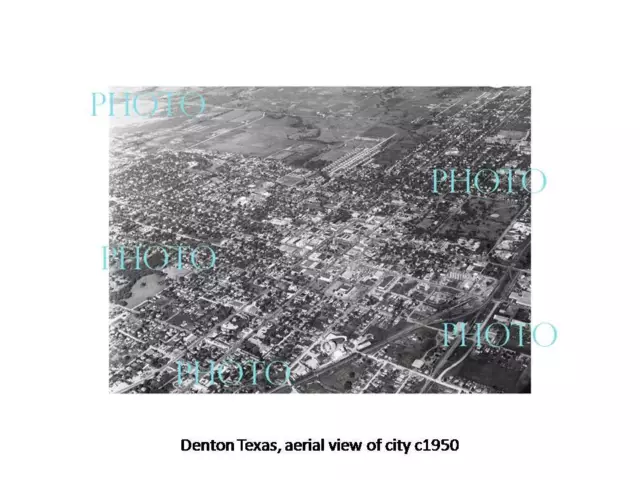 OLD LARGE HISTORIC PHOTO OF DENTON TEXAS AERIAL VIEW OF THE CITY c1950