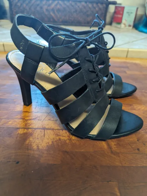 Franco Sarto Quinton Black Leather Lace-Up High Heels Size 7