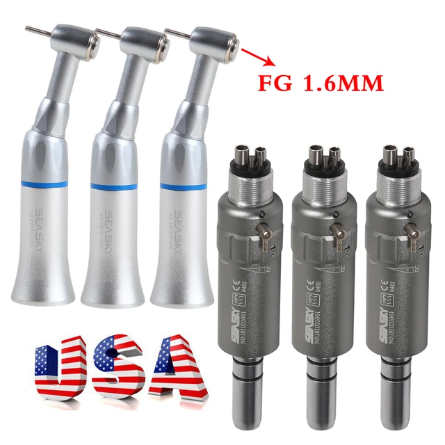 3* Dental Push FG1.6mm Burs Contra Angle Handpiece&Air Motor 2/4Hole Fit NSK