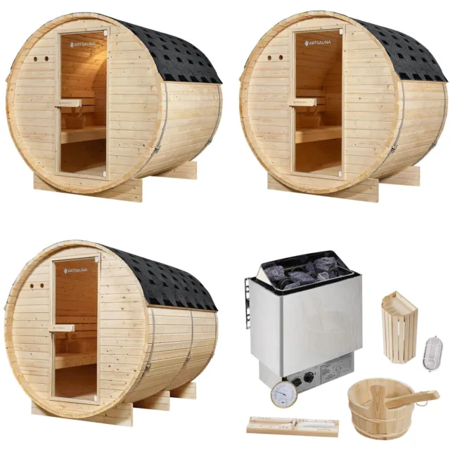 Outdoor Holz Fasssauna Saunafass 3 Größen KOMPLETT SET mit Sauna Ofen + Zubehör