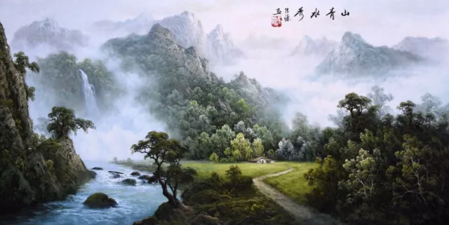 ORIGINAL ASIAN FINE ART CHINESE FAMOUS SANSUI WATERCOLOR PAINTING-Landscape view