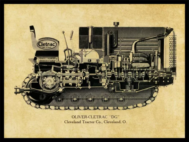 Oliver Cletrac Tractors NEW Metal Sign: Model DG Schematic Cutaway View