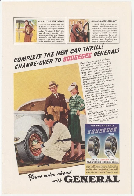 1939~GENERAL TIRES~SQUEEGEE ACTION~CARS & Automobiles~Vintage 30s Print