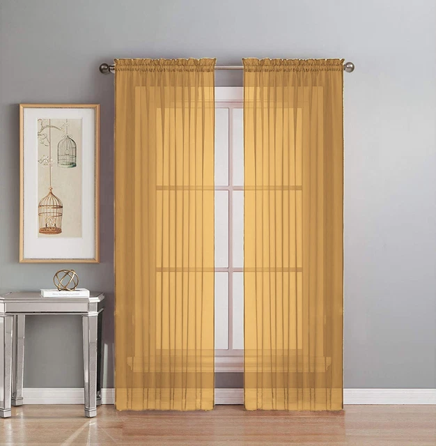 2 Piece Fully Stitched Sheer Voile Window Panel Curtain Drape Set
