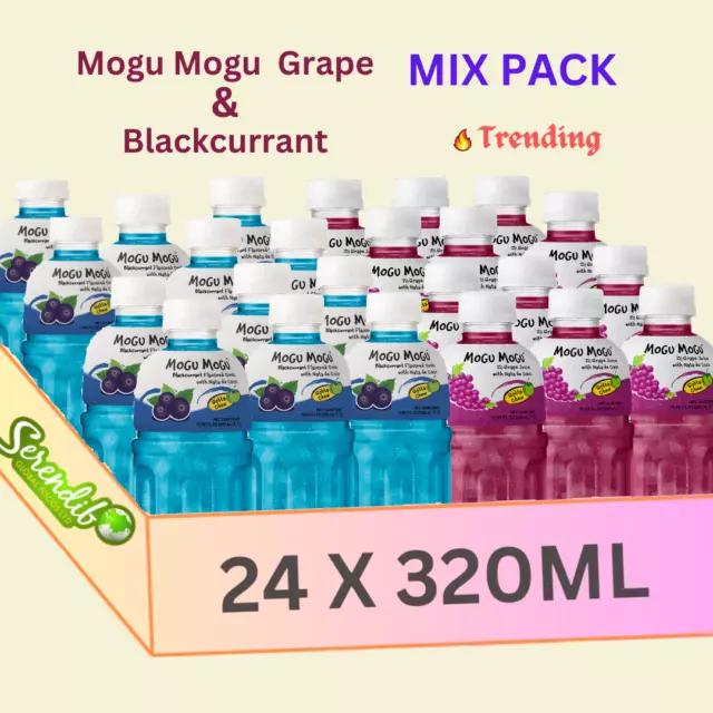 MOGU MOGU Fruit Juice with Nata De Coco 320ml Grape 12 Blackcurrent 12 | 24 Pack