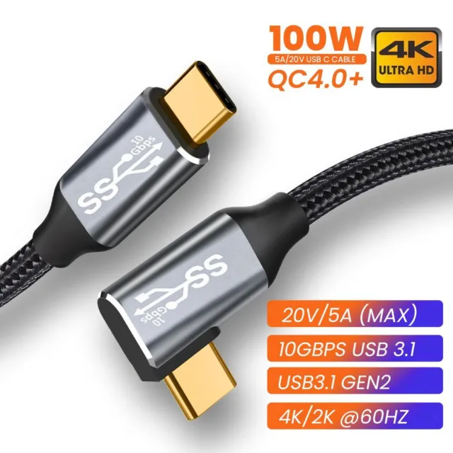 to Male 4K 60HZ Elbow PD 100W Fast Charging Type C Cable 10Gbps USB 3.1 Gen 2