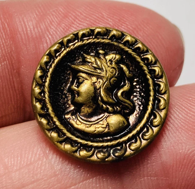 Antique Vintage Victorian Metal Picture Button Head Cameo 3/4”