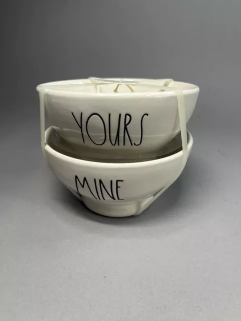 New Set of 2 Rae Dunn Yours Mine Bowls Cereal Soup Artisan Collection Magenta