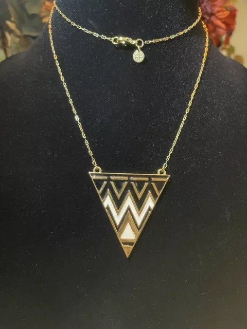 “House Of Harlow” 1960 Enameled Triangle Pendant Necklace
