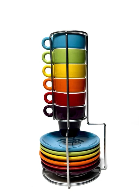 The Nook Stacking Espresso Cups – Set Of 4, 3oz Porcelain, Spotted Design, Dishwasher Safe
