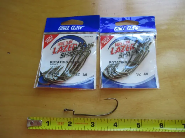EAGLE CLAW L045G #3/0 8Ct Lazer Sharp Automatic Worm Hooks $5.43