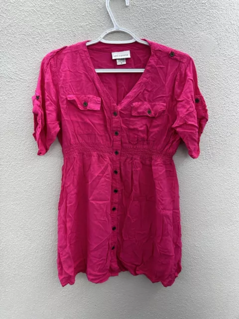 Womens Oh! Momma Pink Button Up Short Sleeve Shirt Size Medium