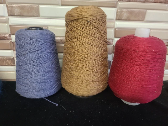 3 bobinas Silk City Fibers Cotton Khaki Red Lipstick Blue lot