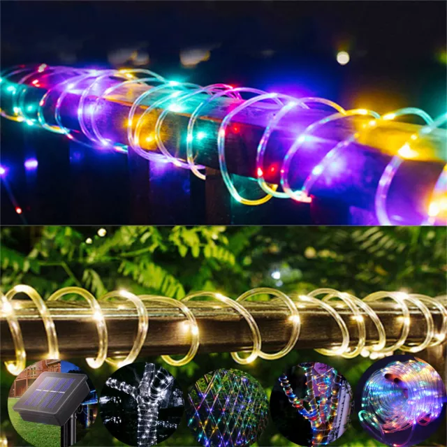 LED Solar Rope Fairy String Strip Lights Outdoor Garden Patio Backyard Pool USA