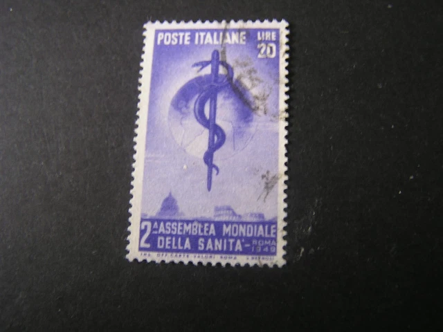 *ITALY, SCOTT # 522, 20l. VALUE VIOLET1949 2ND. WORLD HEALTH CONGRESS ISSUE USED