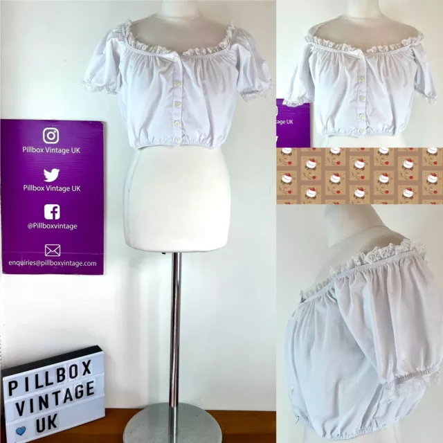 Vintage coquette Fairytale Cropped Top Size U.K. 10 Milkmaid White 1980s