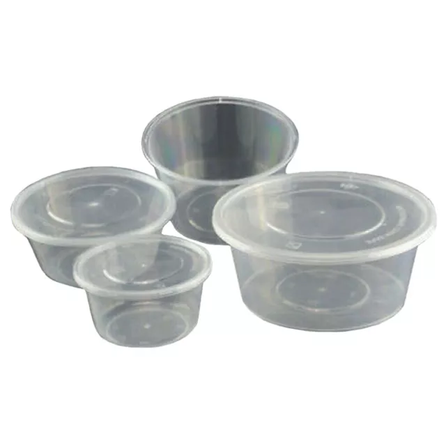 8/10/12/16oz Clear Plastic Round Tubs with Lids - Microwave Food Safe Takeaway