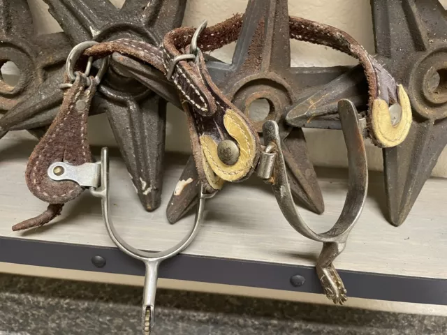 Vintage Antique Cowboy Spurs Metal & Leather Made In Korea
