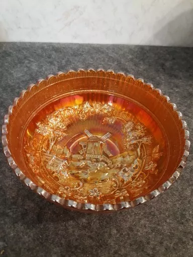 Beautiful Vintage Carnival Old Imperial Marigold Windmill Round Bowl