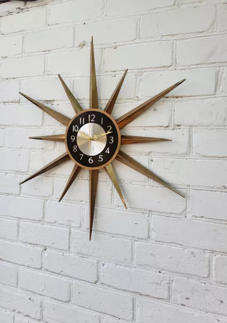 30" Gold Atomic Clock Starburst  Wall Clock GeorgeNelson Style Handmade Sunburst