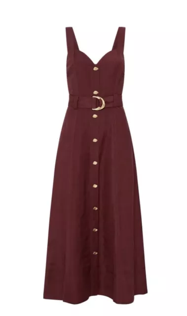 AJE Clay Belted Midi Dress - Burgundy - Size 14 - Note: Straps Adjusted!