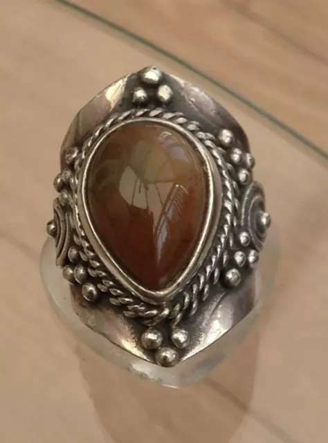 Anello Argento Agata Audace Bello E Vintage Taglia R