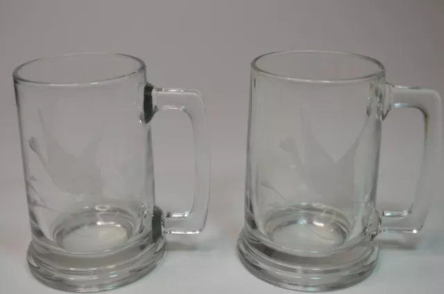 Lot of 2 Glass Beer Mugs Etched Duck