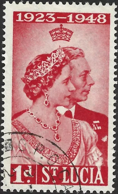 St.Lucia 1948 KGVI  Royal Silver Wedding  1d Scarlet    SG.144 Used