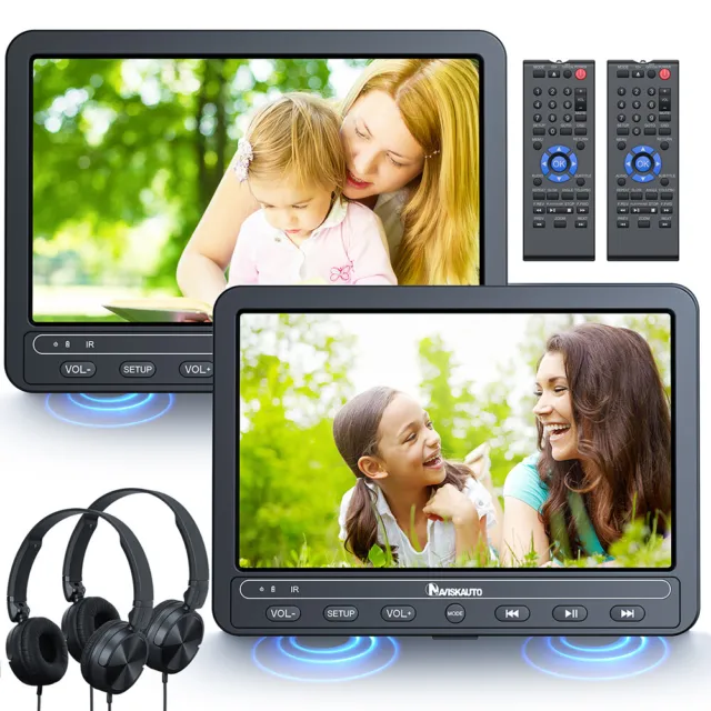 2X10.5" Full HD Auto Monitor Kopfstütze DVD Player USB AKKU Für Kinder Kopfhörer