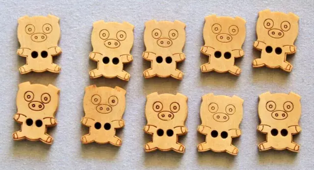 10 Pig Shaped  20mm Wooden  Buttons