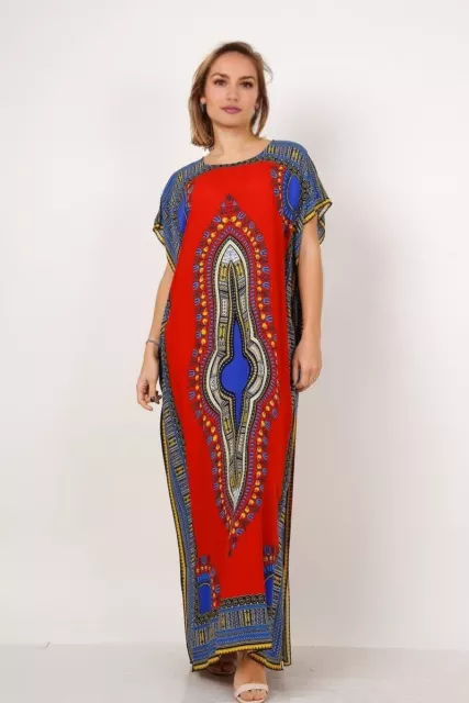 Ladies Kaftan Long Maxi Dress Summer Beach Holiday Printed Dress One Size 3