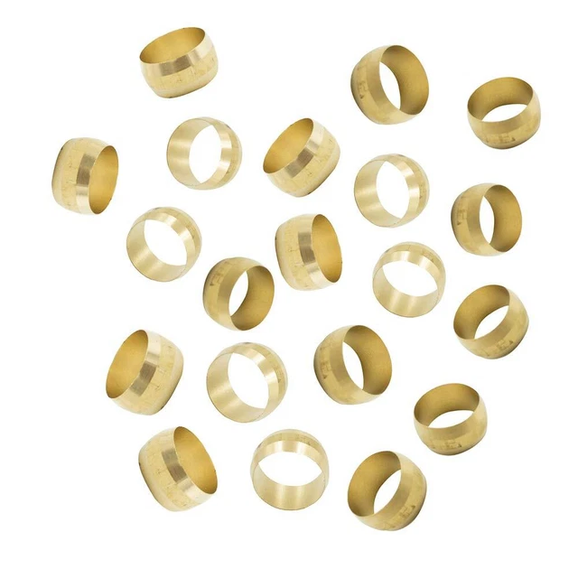 Brass Compression Fitting Sleeve Ferrules 1/4&quote; Tube OD (20 pcs )