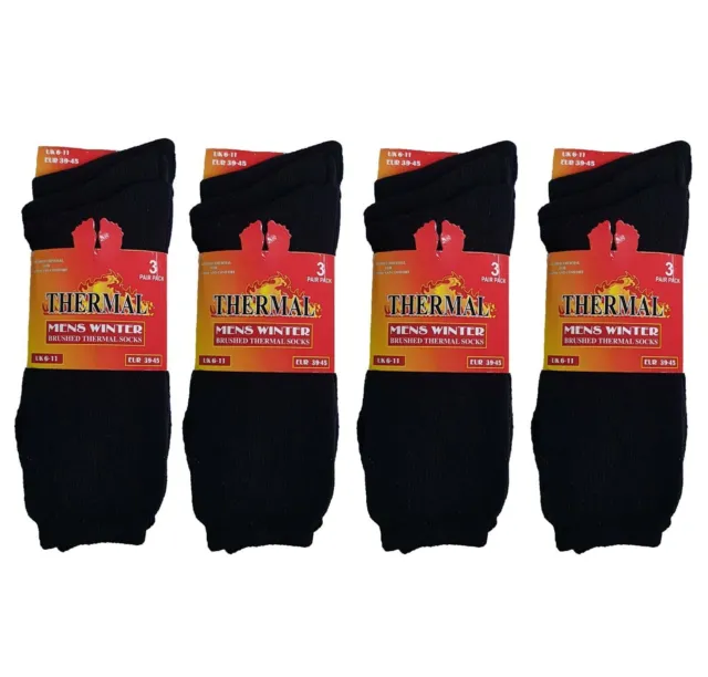 1X3X6X12 Pairs Men's Black Thermal Socks, Thick Warm Work Boot Socks Size 6-11
