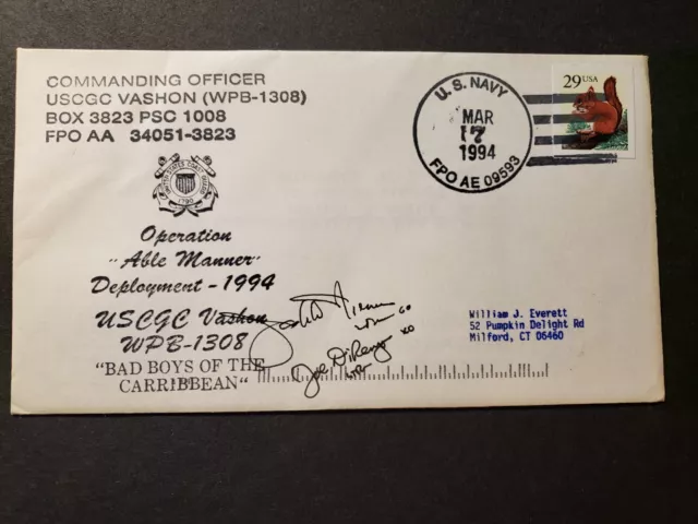 USCGC VASHON WPB-1308 Naval Cover 1994 SIGNED "ABLE MANNER" Cachet