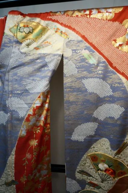 Japanese kimono SILK"FURISODE" long sleeves, Embroidery, Shibori, L64"..2726 7