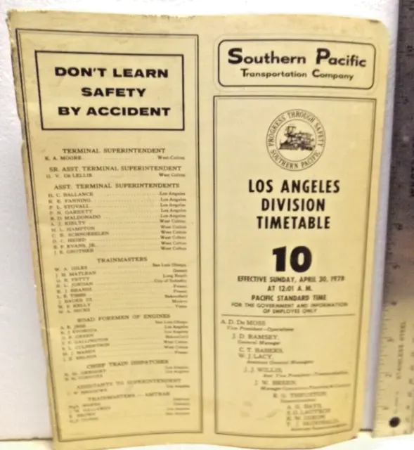 Vintage 1978 SOUTHERN PACIFIC Railroad Co Employee Timetable #10
